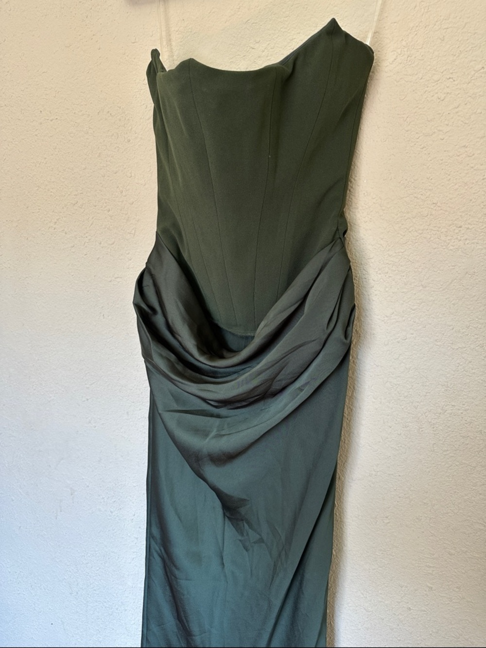 House of CB Dark Green Strapless Satin Maxi Dress - Picture 7 of 12